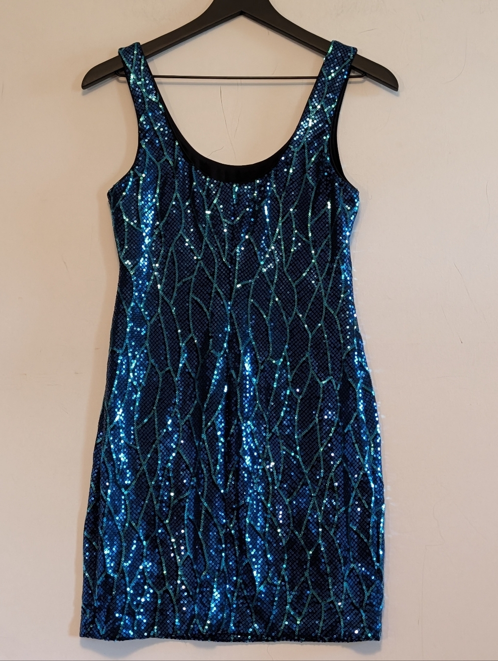 Lily Rose Blue Teal Sequin Bodycon Mini Dress Medium Cocktail Party Stretch Glam